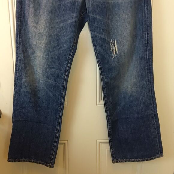 Lucky Brand 181 relaxed Straight distressed five pocket blue denim jeans - Picture 3 of 15